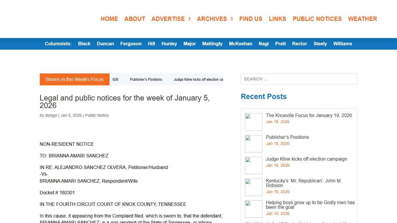 Legal and public notices for the week of January 5, 2026 The Knoxville Focus